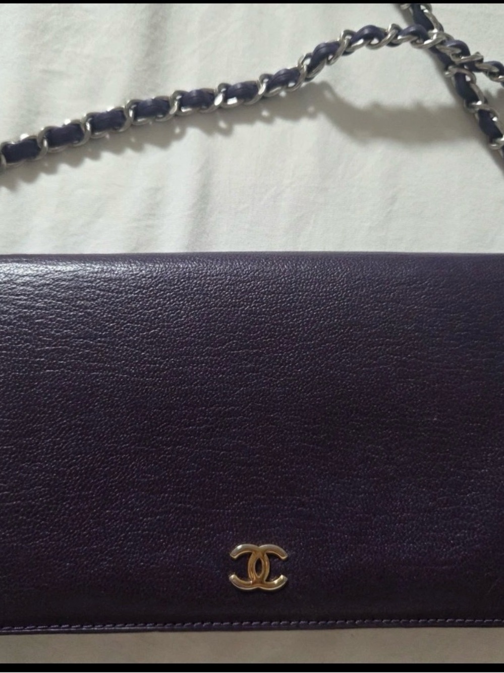 CHANEL Purple Leather Wallet-On-Chain with Gold CC Hardware